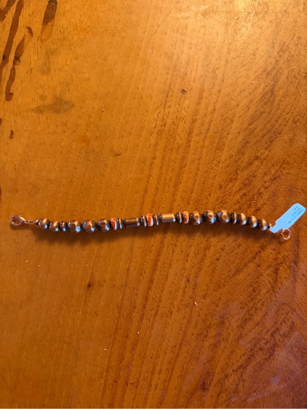 Beaded Copper Bracelet & Orange spiny oyster sz 7.5” new